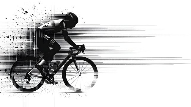 Black and White Cycling Athlete in Motion, To convey a sense of movement, speed, and athleticism, this image is perfect for advertising campaigns