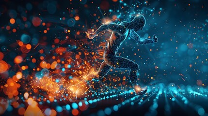 Dot Display Graphic of a Runner in Motion, This image would be perfect for advertising campaigns, websites, or social media posts promoting sports, - obrazy, fototapety, plakaty