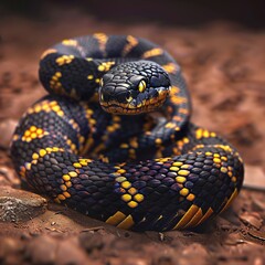 Snake's Monthly Fashion A Yellow and Black Snake's Stylish Coil Generative AI