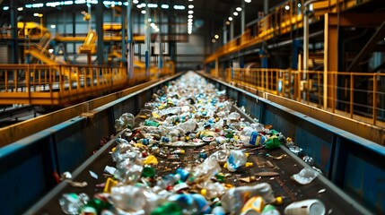 Industrial Recycling Facility in Tilt-Shift Style, To convey the message of sustainable waste management and modern industrial processes with a touch - obrazy, fototapety, plakaty