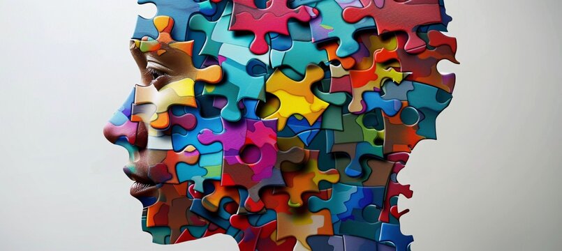 Puzzle Pieces A Head of Many Colors Generative AI