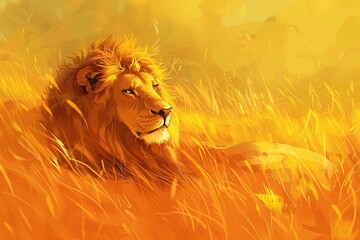Golden Lion in the Sunflower Field A Glorious Sight for the Solstice Season Generative AI