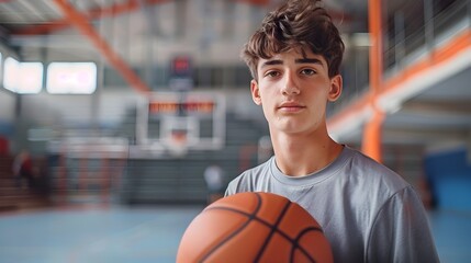 A Young Boy with a Basketball in the Gym, To convey a message of perseverance and dedication in sports, specifically basketball