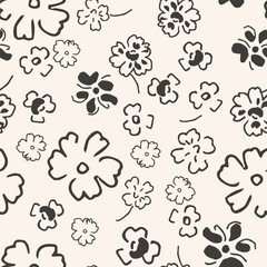 Seamless patterns of retro meadow flowers in vector, retro design for clothes, fabrics, cobwebs, wallpaper, packaging and all prints on a vintage brown background.