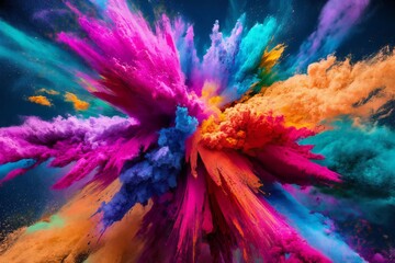Vivid burst of colored powders, dynamic color explosion abstract background