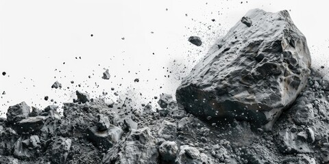 Black falling on a white background with rock stone. Generative Ai - obrazy, fototapety, plakaty