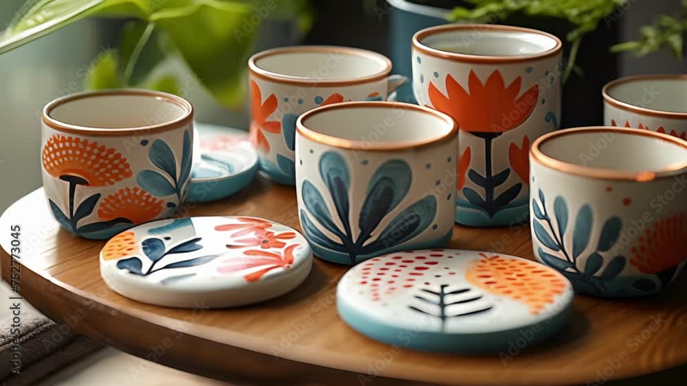 Aufkleber a set of handpainted ceramic coasters each one showcasing a unique design and adding a touch of whim