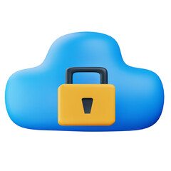 3D Cloud security with Padlock with Transparent Background