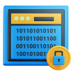 3D Data Encryption Icon with Transparent Background