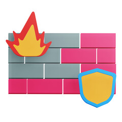 3D Firewall Protection Icon with Transparent Background