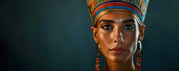 Captivating depiction of a powerful Egyptian queen in an elegant pose. Concept Egyptian Queen, Powerful Pose, Elegant Depiction - obrazy, fototapety, plakaty