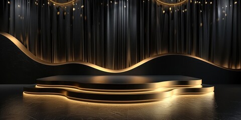 3D golden product light background with gold podium. Generative Ai