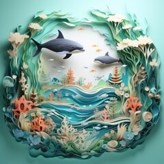 Paper art ocean with chibi sea creatures promoting World Water Day awareness