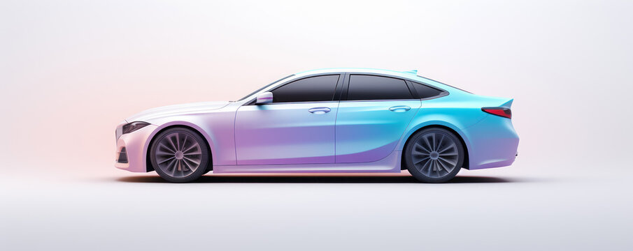 Pastel sedan in a wide format 3Drendered for impactful banner designs isolated