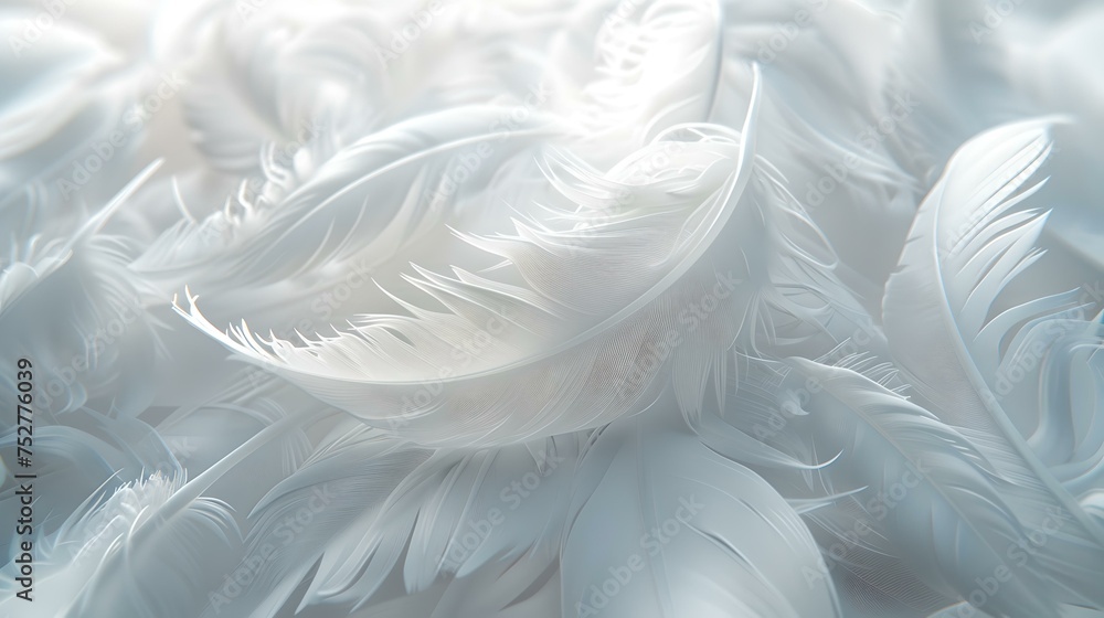 Poster elegant white feathers texture in soft light. perfect for backgrounds and design projects. serene an