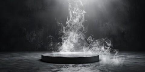 Podium Black Dark Smoke Product Background Platform. Generative Ai
