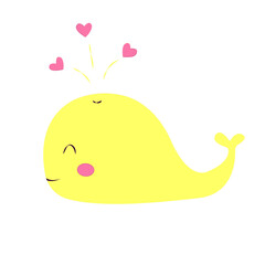 Cute yellow whale. Vector illustration of child character.