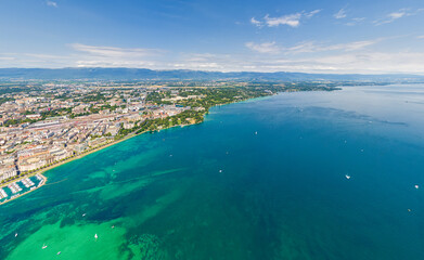Geneva, Switzerland. Panorama of the city in summer. Aerial view