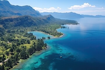 Fototapeta premium Seychelles landscape. Aerial drone view. Generative AI Art. Beautiful view.