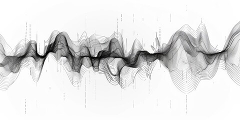An outline drawing of a sound wave in black and white. Generative Ai