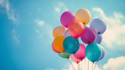Colorful balloons against a blue sky.