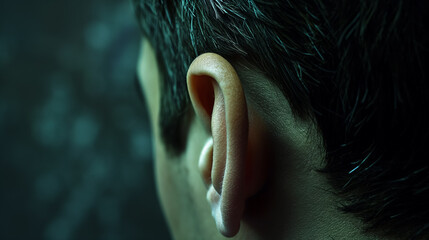 Human ear close-up with clear details. - obrazy, fototapety, plakaty