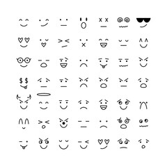 Doodle Faces Simple Set. Emoticon with Different Emotions Funny Collection. Vector Illustration of Emoji Icons. - obrazy, fototapety, plakaty