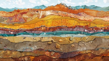 Colorful abstract geology layers in art installation - obrazy, fototapety, plakaty