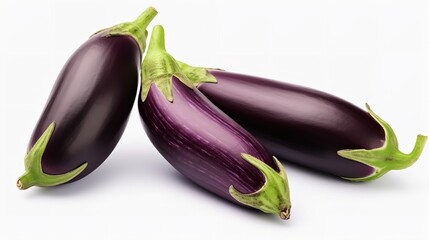 Eggplant Elegance: Set of Fresh Eggplant Isolated on White Background
