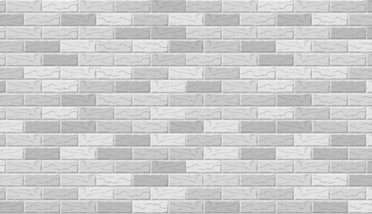 Vector grey brick wall pattern horizontal background. Flat gray and white wall texture. Simple textured brickwork for print, paper, design, decor, photo background, wallpaper.