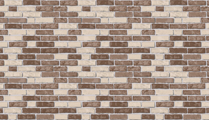 Realistic vector brown and grey brick wall pattern horizontal background. Flat old beige wall texture. Grunge textured brickwork for print, paper, design, decor, photo background, wallpaper.