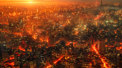 Fototapeta premium Cityscape at Night, Skyscrapers Under the Stars, The Pulse of Urban Life in the Twilight Hours