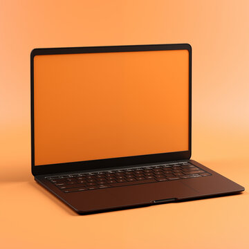Mockup image of laptop on orange background