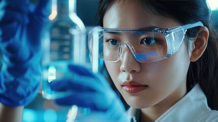 female scientist Doing chemistry experiments in the laboratory.