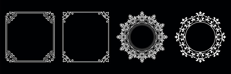 Set of decorative frames Elegant vector element for design in Eastern style, place for text. Floral black and white borders. Lace illustration for invitations and greeting cards.