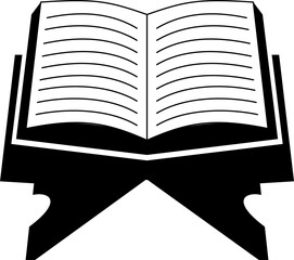 Open holy Al-Quran put on the supporting wood.