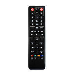 Top view of remote control for television or DVD player isolated on white background