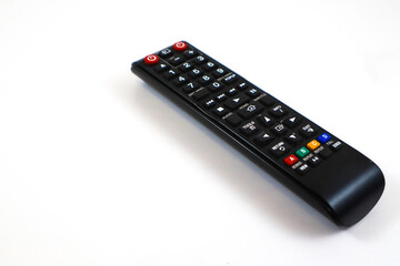 Remote control for television or DVD player isolated on white background