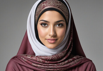 beautiful arab or muslim young woman or girl wearing abaya and head scarf hijab cover