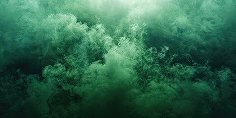 Green background with smoke, dark ground, and light scent. Generative Ai