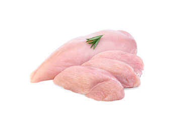 Raw chicken fillet with rosemary isolated on white background.