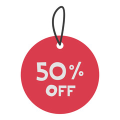 Sale Tag 50 percent Off Single 10 cute on a white background, vector illustration.