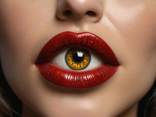 eye looking out of red lips