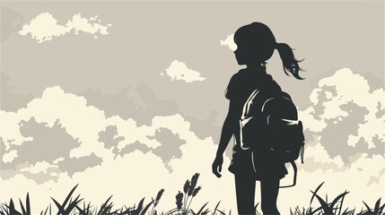 A girl with a school bag a silhouette flat vector
