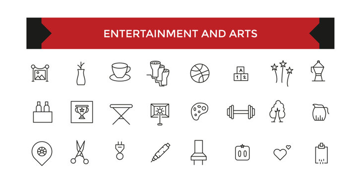 Entertainment and Arts icons. hobby, entertainment, lifestyle line icons. Collection of thin outline icons.Vector illustration.