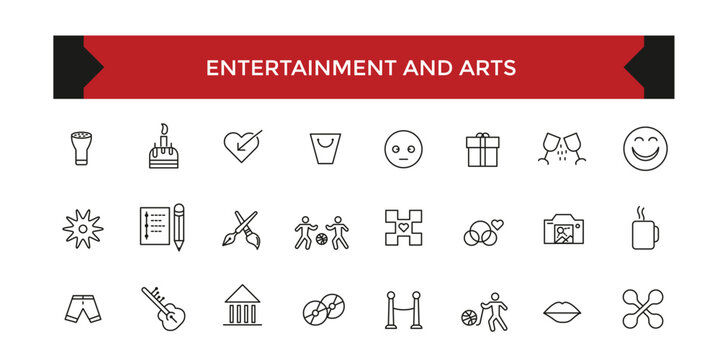 Entertainment and Arts icons. hobby, entertainment, lifestyle line icons. Collection of thin outline icons.Vector illustration.