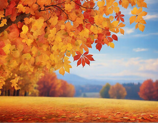 Naklejka na ściany i meble autumn trees in the park. Ai generate 