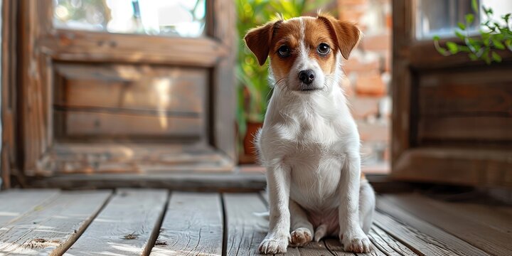 Patience and eagerness as a puppy dog sits by the entrance door. Generative Ai