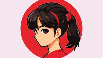 Anime girl with ponytail icon isolated flat vector