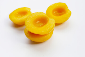 Peach halves in syrup. Fruity desserts